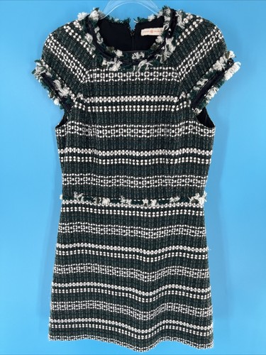 Abito TORY BURCH Norfolk Horseback taglia 6 paillettes frange cappuccio manica tweed lana