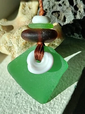 Collar Puka Vidrio Marino Hombre Mujer Trenza Adolescente Informal Playa Hawaiano Recuerdo Foto 1 de 4