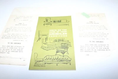 ORIGINAL vintage Kroehler furniture care instructions manual couch chair stains - Image 1 of 3