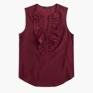 NUEVO J CREW Top Frontal con Volantes en Crepé Satinado XXS Borgoña - Imagen 1 de 6