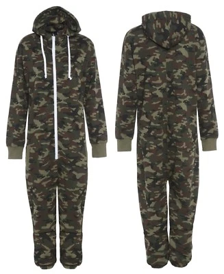 Herren Damen 1 Strampler Militär Unisex Camouflage Body Overall Armee Kapuze Größe S-XL - Bild 1 von 3