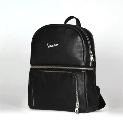 Genuine 100% Italian Leather Vespa Primavera Black Backpack Rucksack New 606876M - Image 1 of 3