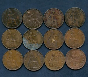 12 Great Britain 1 Penny Coins 1902-1967 Different Dates - Picture 1 of 2