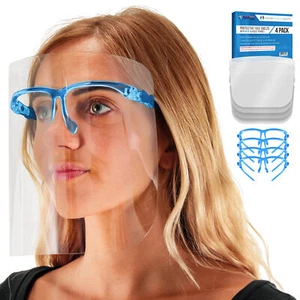 Salon World Safety Blue Face Shields with Glasses Frames (4 Pack) - Anti-Fog - Picture 1 of 5