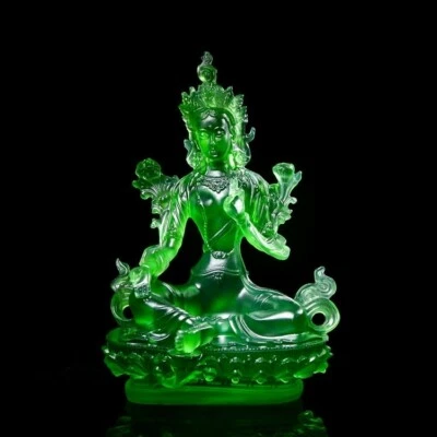 Budismo Tibetano Resina Loto Verde Tara Guanyin Kwan-Yin Buda Estatua 00032 Foto 1 de 4