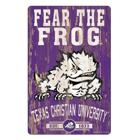 TCU Horned Frogs 11"x17" Wood Sign Slogan Design [NEW] NCAA Banner Wall Cover