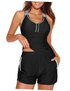  Modest Tankini Swimsuits for Women 2025 Two Piece Bathing Suits 16 Pure Black - Picture 1 of 7