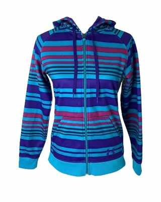 Sudadera con capucha pequeña Under Armour azul a rayas cremallera completa a rayas semi ajustada para mujer Foto 1 de 4