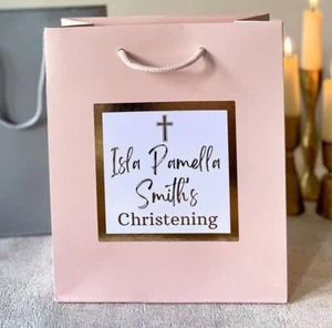 Personalised Christening/Baptism Gift Bag with Custom Foil Sticker - Picture 1 of 10