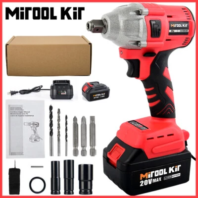 MITOOL KIT 20V Cordless Impact Wrench 1/2" 370Ft High Torque Brushless Drill with 2 Battery