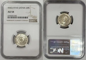 Japan 1910 Meiji Year Yr 43 Silver 20 Sen Sunburst Coin NGC AU 58 Y# 30 - Picture 1 of 1