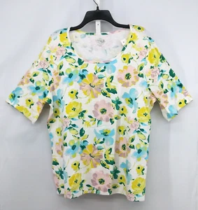 Time & Tru Shirt Womens Plus Size 2XL White Floral Short Sleeve Pullover Top - Picture 1 of 7