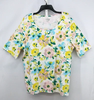 Blusa pulôver Time & Tru feminina plus size 2XL branca floral manga curta - Imagem 1 de 4