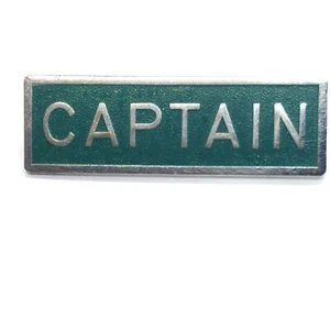 Vintage Metal Captain Uniform Name Plate Green Background Silver Trim - Picture 1 of 3