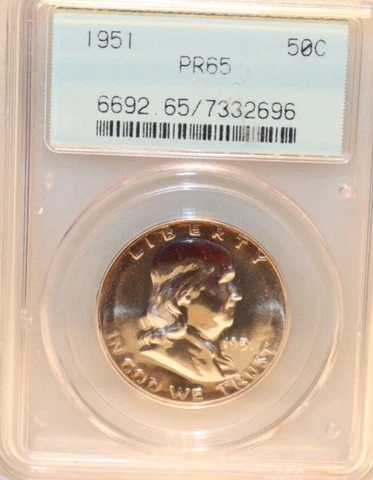 Older PCGS Collar Slab 1951 Franklin Half 50 C PR65 Cover