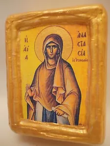 Saint Anastasia The Roman Byzantine Greek Eastern Orthodox Religious Icon Block - Picture 1 of 6