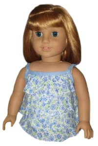 Top sin mangas floral azul y verde con capas para muñecas American Girl de 18 pulgadas - Imagen 1 de 2
