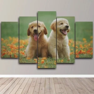 Cute Puppies White Smile Lovely Beauty Nature 5 Piece Canvas Wall Art Home Decor - Picture 1 of 5