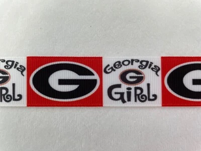 Georgia Girl Bulldogs Grosgrain ribbon 5/8" 7/8" 1" 1.5" 2" red white black - Image 1 of 2