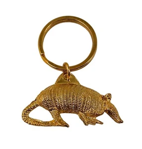 ☀️Armadillo Keychain, Key Ring Lone Star Texas Nine-Banded Armadillo, Gold Tone - Picture 1 of 5