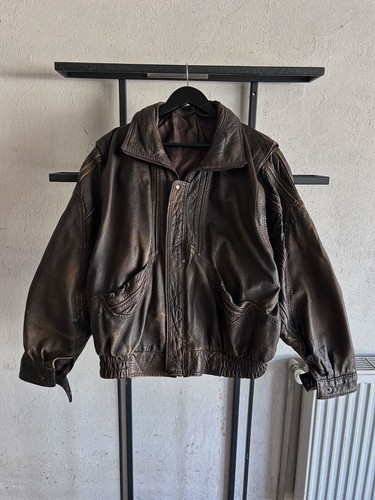 Giacca di pelle cargo marrone vintage Travis Scott stile Balenciaga streetwear