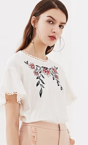 Nueva Blusa Top Estilo Boutique Bordada con Borde de Encaje Cerradura Espalda Mediana Blanca - Imagen 1 de 3