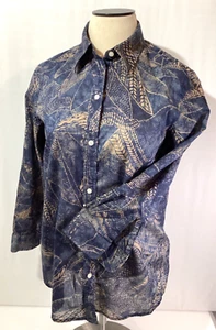 Lauren Ralph Lauren Woman’s Blouse SizeM Color Dark Blue/Brown 3/4 Sleeves - Picture 1 of 10