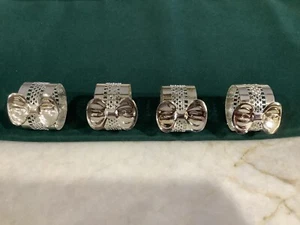 NEW 4 Silver Napkin Ring Holders With Decorative Bow On Front - Picture 1 of 7