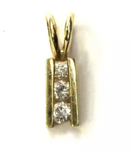 Collar colgante de 3 piedras de diamantes SI1 H de 0,45 quilates de oro amarillo de 14k 1,6 g Estate - Imagen 1 de 10