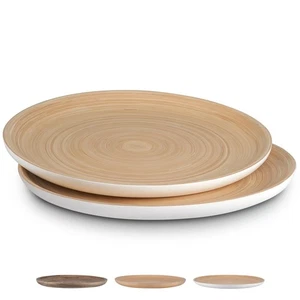 12" Handcrafted 2PCs Bamboo Round Wooden Serving Tray For Serving Food - Smal... - Picture 1 of 9