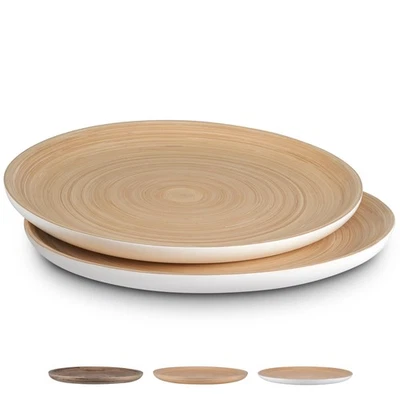 12" Handcrafted 2PCs Bamboo Round Wooden Serving Tray For Serving Food - Smal... - Image 1 of 4