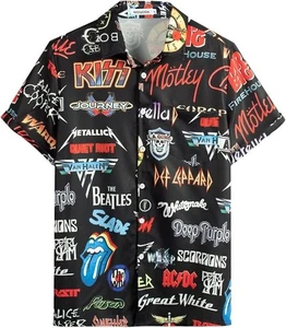 Herren M-3XL Rock Roll Button Down Kurzarm Hemd Hemd Kragen Abstrakter Druck - Bild 1 von 3