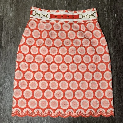 Юбка Antonio Melani красно-белая с геометрической вышивкой золотая пряжка размер 6 - Изображение 1 из 4