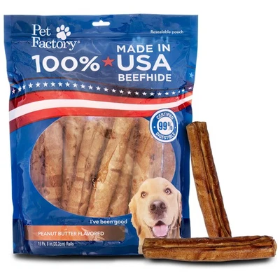 100% Made in USA Beefhide 8" Rolls Dog Chew Treats - Peanut Butter Flavor, 15... - Image 1 of 4