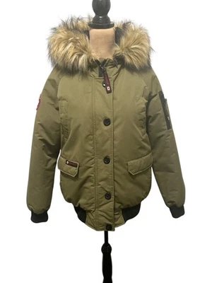 Chaqueta de bombardero Canada Weather Gear verde bosque desmontable de piel sintética con capucha talla grande Foto 1 de 4