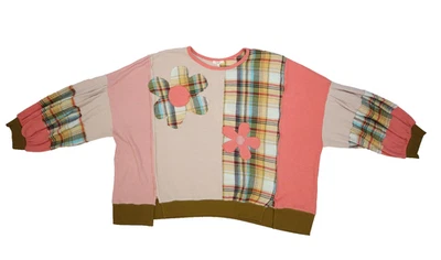 Suéter Caballete Mujer 3X Rosa Beige Cuadros Tejido Gofre Patchwork Flor Pullover Foto 1 de 4