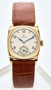 Rolex Art - Deco Era 18K Solid Gold ‘1927’ Gents Vintage Cushion Watch. Serviced - Picture 1 of 24