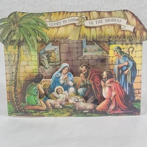 Vintage Manger Scene Pop Up 3D Christmas Card Reproducta Die Cut Glossy Crèche - Picture 1 of 8