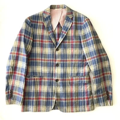 Blazer Brooks Brothers rojo polar para hombre a cuadros de lino 38 abrigo deportivo regular Foto 1 de 4