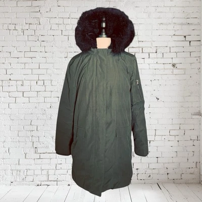 Chaqueta acolchada Bass Parka talla XL para mujer plumón oliva negra capucha de piel sintética Foto 1 de 4