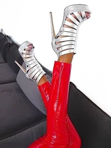Tulipano Original Tacones Altos Plarform Lagarto Botas Plata 36 - Imagen 1 de 8