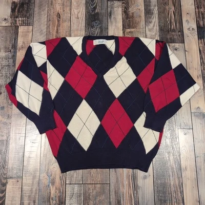 VTG 90s Pringle Scotland Sweater Mens Medium Red/White/Navy Blue Argyle Preppy - Image 1 of 4