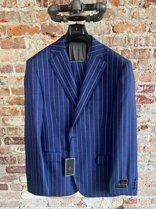 TIGLIO LUXE NWT Blue/Tan Pinstripe Notch Lapel Suit Size 44R - Picture 1 of 9