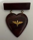 WWII US Army Air Force Wings Propeller Sweetheart Pendant Pin Wooden(??) Heart