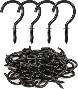 RELBRO 50 Pcs Screw Hooks 1-1/4 Inch Black Cup Hooks Screw in Mug Hooks Metal... - Picture 1 of 4