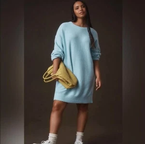 Anthropologie Daily Practice by Long-Sleeve Sweater Blue Mini Dress Oversized M - Picture 1 of 12