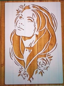 A4 JUNGE FRAU & BLUMEN Wiederverwendbare Schablone Airbrush Basteln Malen usw. Neu - Bild 1 von 3