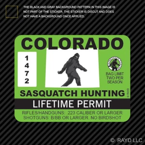 Colorado Sasquatch Hunting Permit Sticker Die Cut Decal Bigfoot 13igfo0T CO - Foto 1 di 1