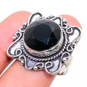 Black Spinel 925 Sterling Silver Gemstone Handmade Gift Jewelry Ring 7" NS 19826 - Picture 1 of 4