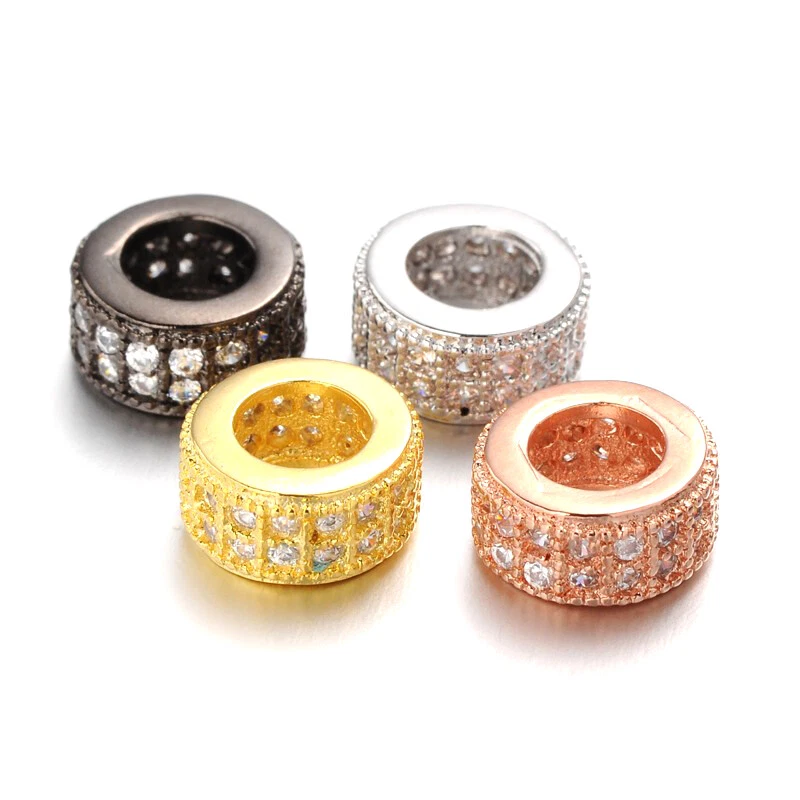10pcs Brass Micro Pave Cubic Zirconia Large Hole Rondelle Beads Spacer 8.5x4mm - Image 1 of 1